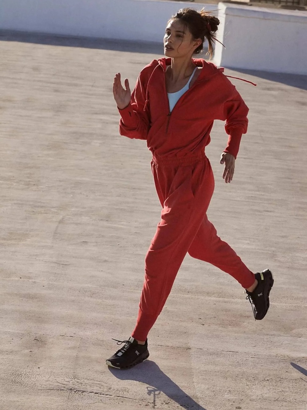 FP Movement by Free People Red Zip Jumpsuit with Hoodie
